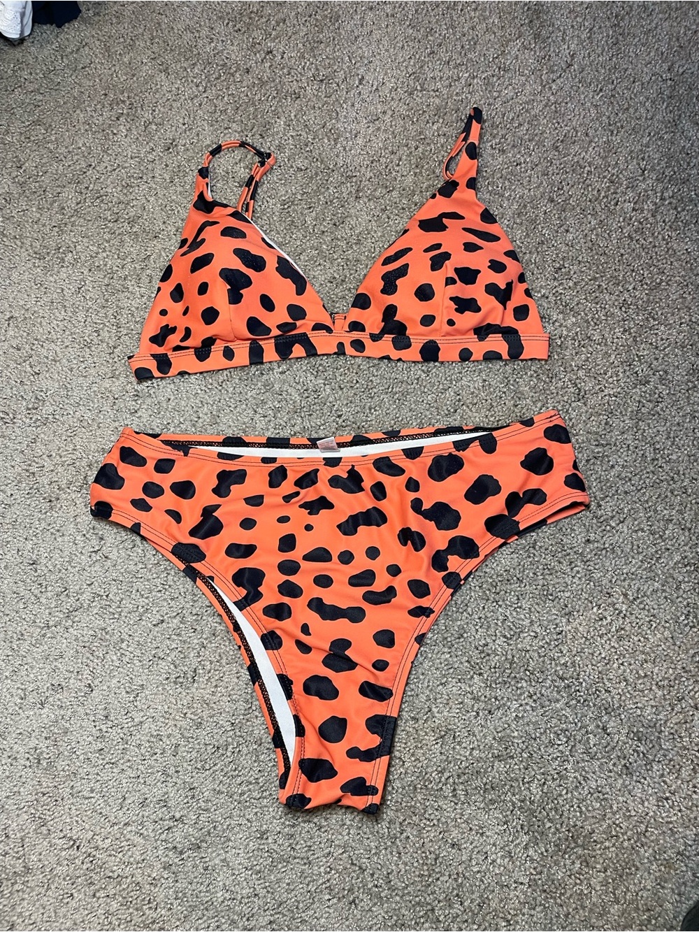 SHEIN Orange and Black Spotted Triangle Bikini Set